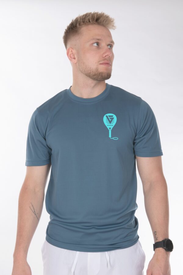 T-shirt blue with turquoise padel racket
